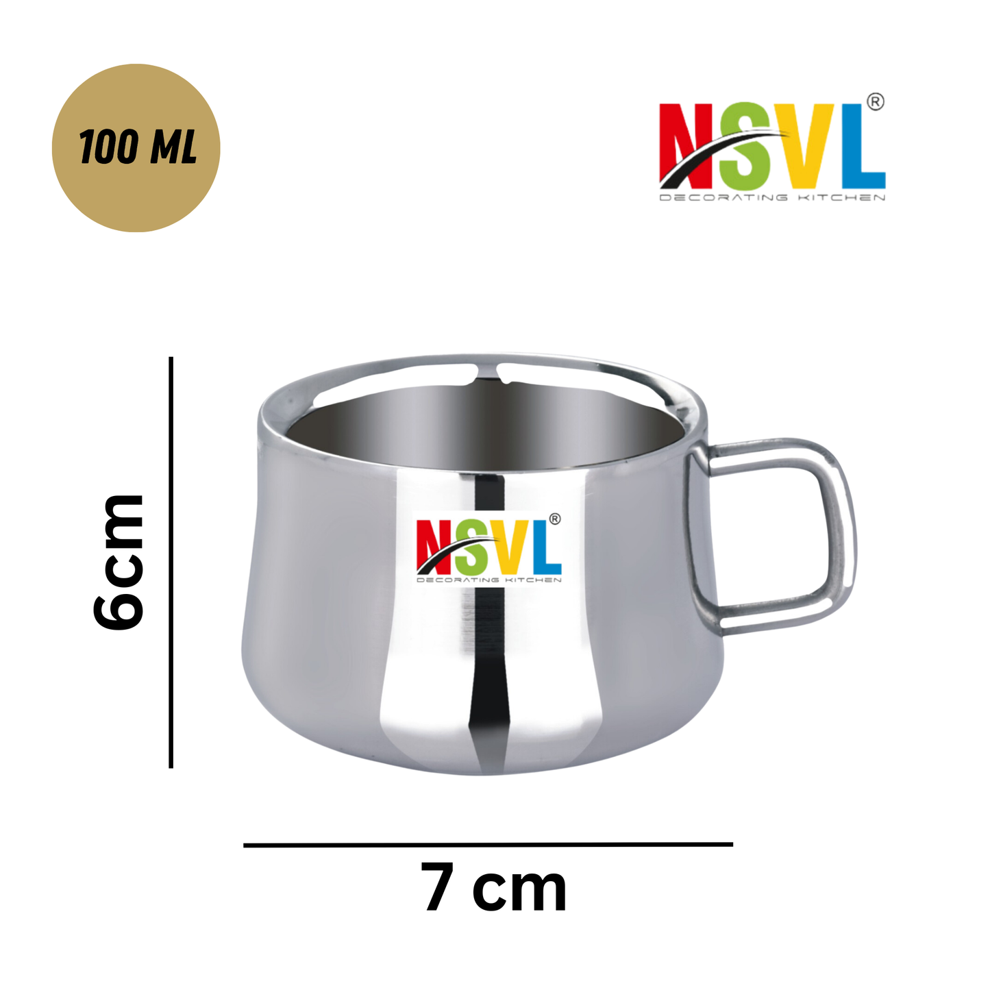 Nsvl 100% Stainless Steel Chandramukhi Tea Cups Set of 6 Pcs | Double Wall Tea & Coffee Cups | Mirror Finish Cups | Laser Design, Break Resistant