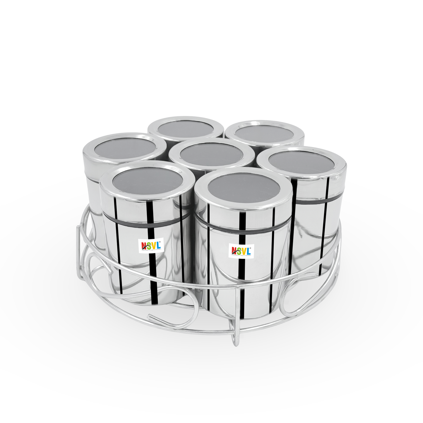 NSVL 7 IN 1 Stainless Steel Masala Box for Kitchen | Spice Box | Masala Container | Masala Dani with individual See through lid 1.5 Ltr