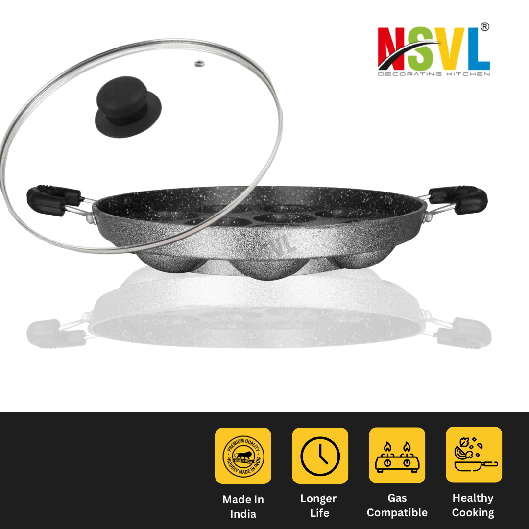 NSVL Heavy-BASE Non-Stick 12 Cavity Appam Patra with Lid | Appam Maker | Appam Patra | Appam pan | Litti Maker | Appe Stand