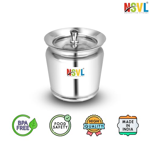 Nsvl Stainless Steel Multipurpose Ghee Pot/Pickle Container, 310 ml, With Spoon,(Lotus Design)