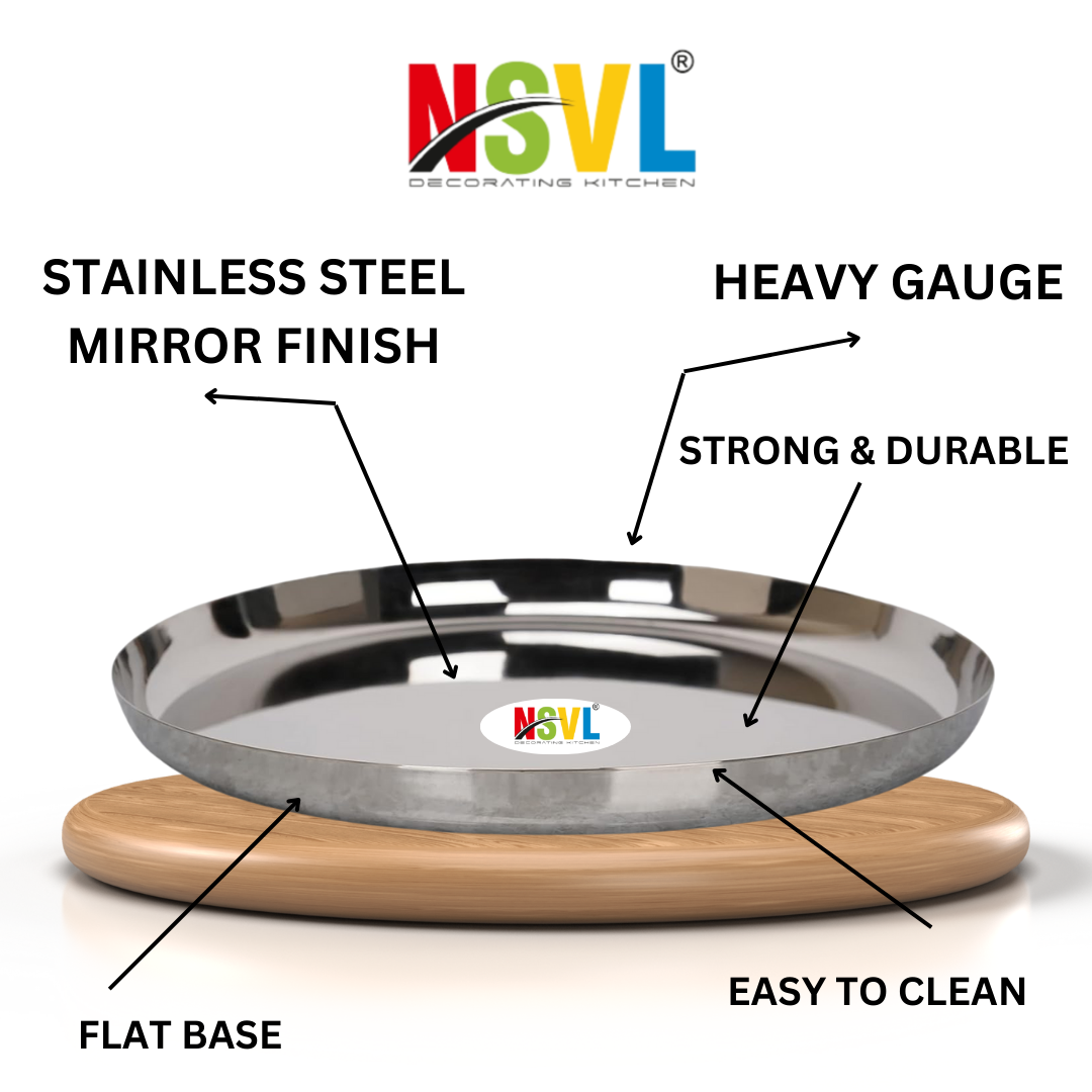 Nsvl Stainless Steel Apple Shape Heavy Gauge Dinner Plates,Premium Dinner Plate with Mirror Finish, 29.5 cm