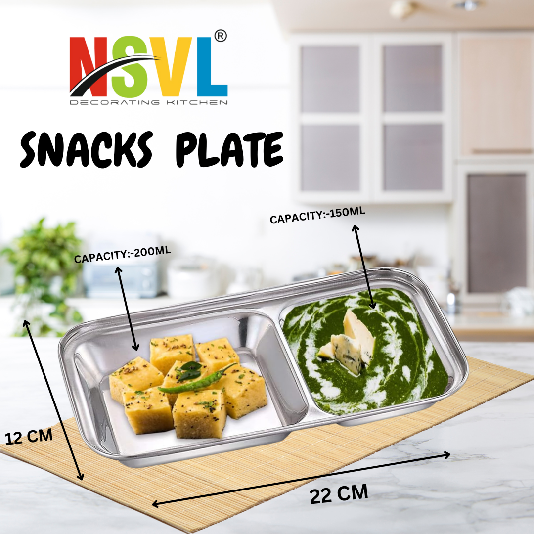 Nsvl Stainless Steel 2-in-1 Compartment Pav Bhaji/Appetizer/Snacks Plate