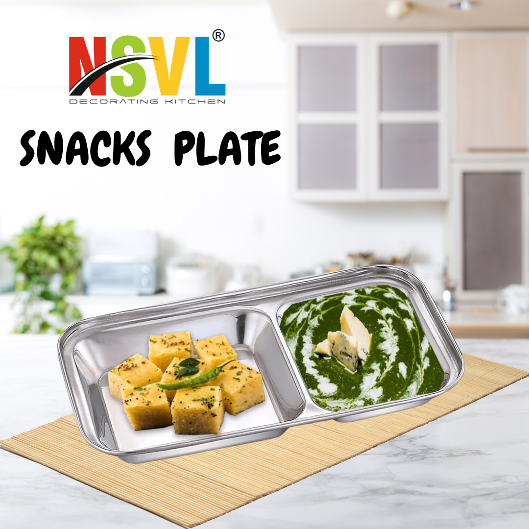 Nsvl Stainless Steel 2-in-1 Compartment Pav Bhaji/Appetizer/Snacks Plate