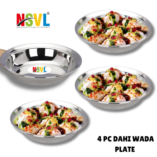 Nsvl Stainless Steel Multi Utility Serving Plates, 14.5 cm Diameter , Dahi Wada Plate