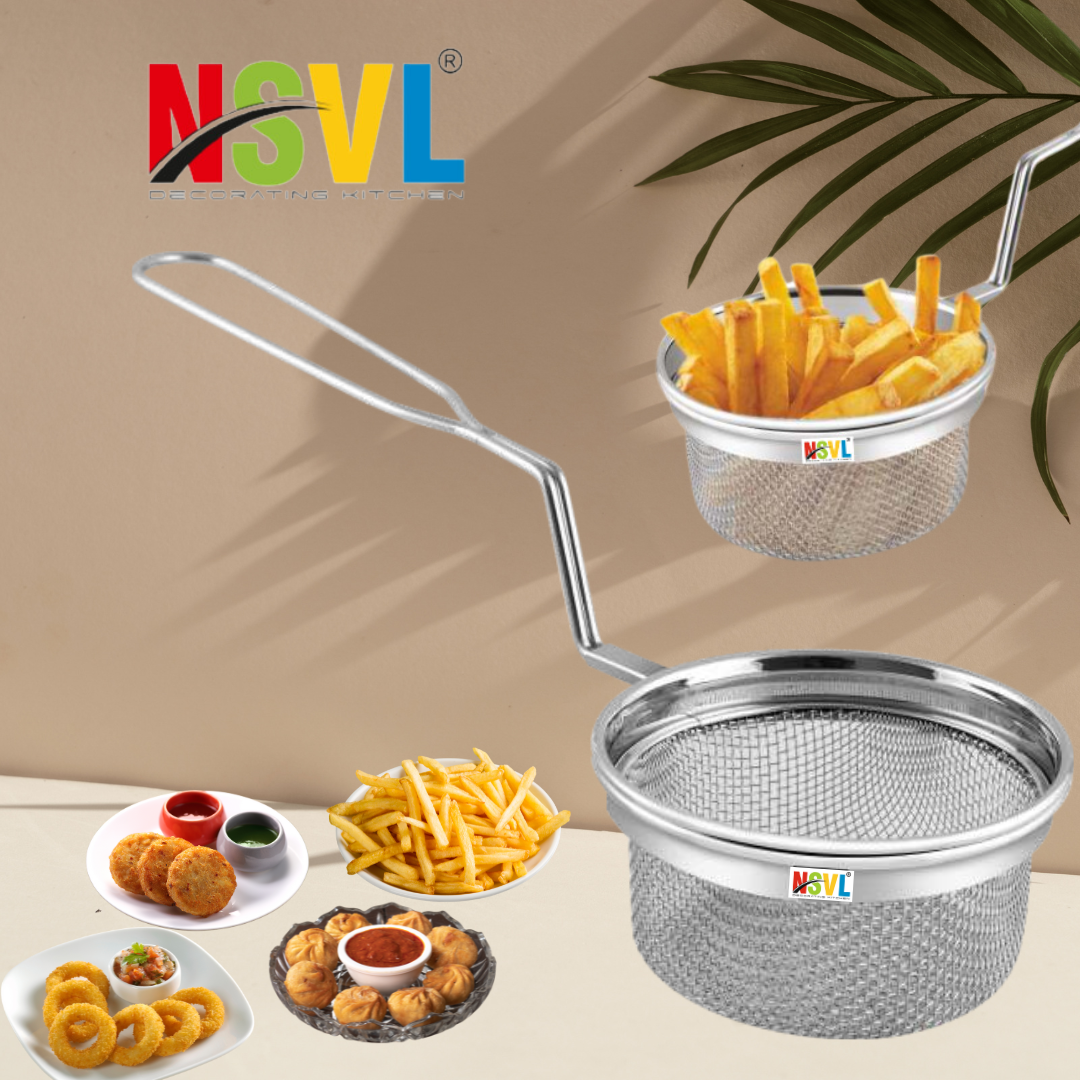 Nsvl Stainless Steel French Fries Basket, Potatoes Chips Mesh Food Stainer, Suitable for Kitchen Restaurant Party Barbecue Strainer Baskets