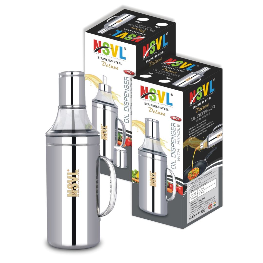 Nsvl Deluxe Stainless Steel Oil Dispenser with Nozzle | Oil Container | Oil Pourer | Oil Pot | Oil Can| Oil Bottle with Handle