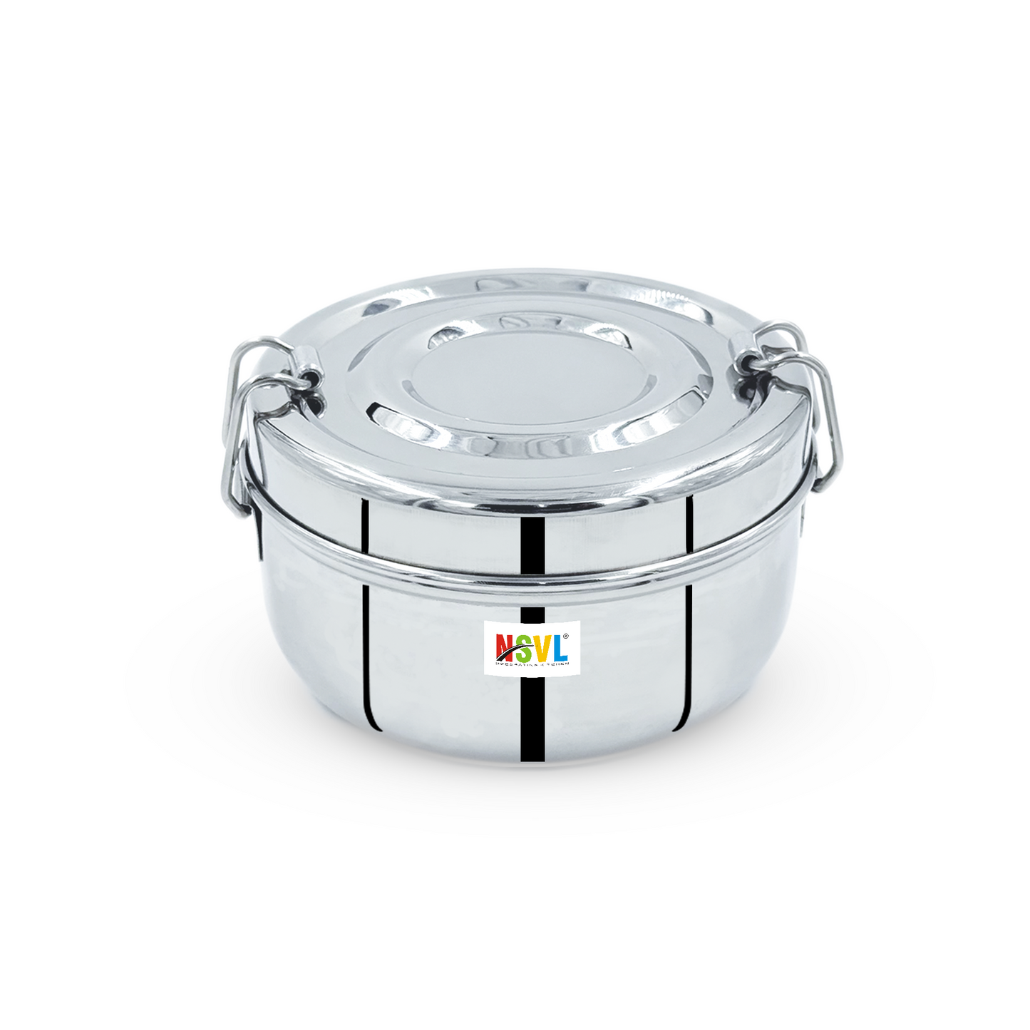 NSVL Stainless Steel Food Pack Lunch Box with Steel Separator Plate and Locking Clip