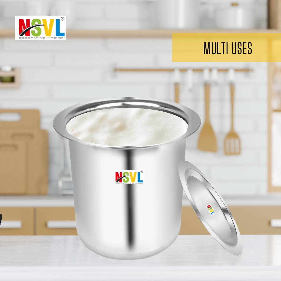 NSVL Stainless Steel Milk Pot with Lid | Steel Milk Boiler Container | Milk Boiling Vessel Gunj for Kitchen (1500 ML)