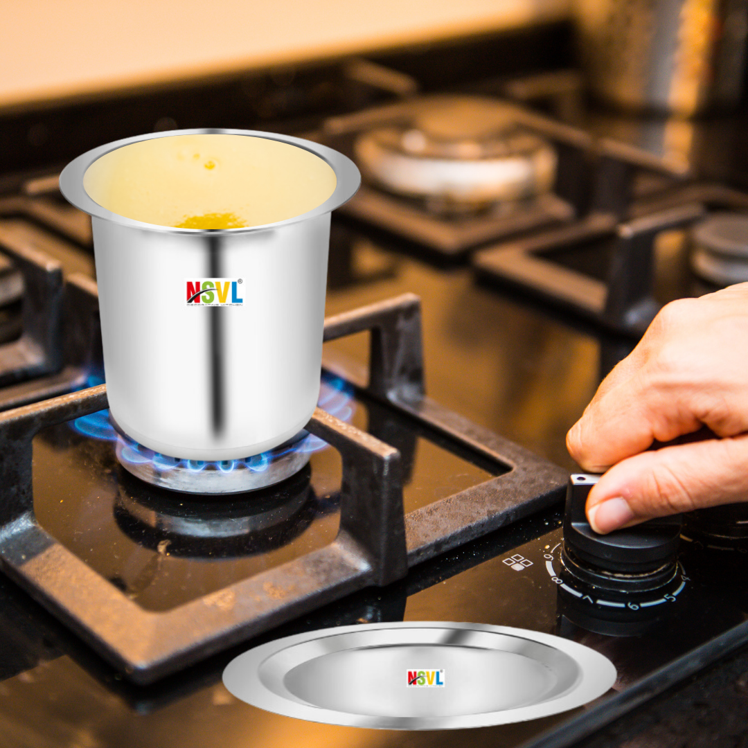 NSVL Stainless Steel Milk Pot with Lid | Steel Milk Boiler Container | Milk Boiling Vessel Gunj for Kitchen (1500 ML)