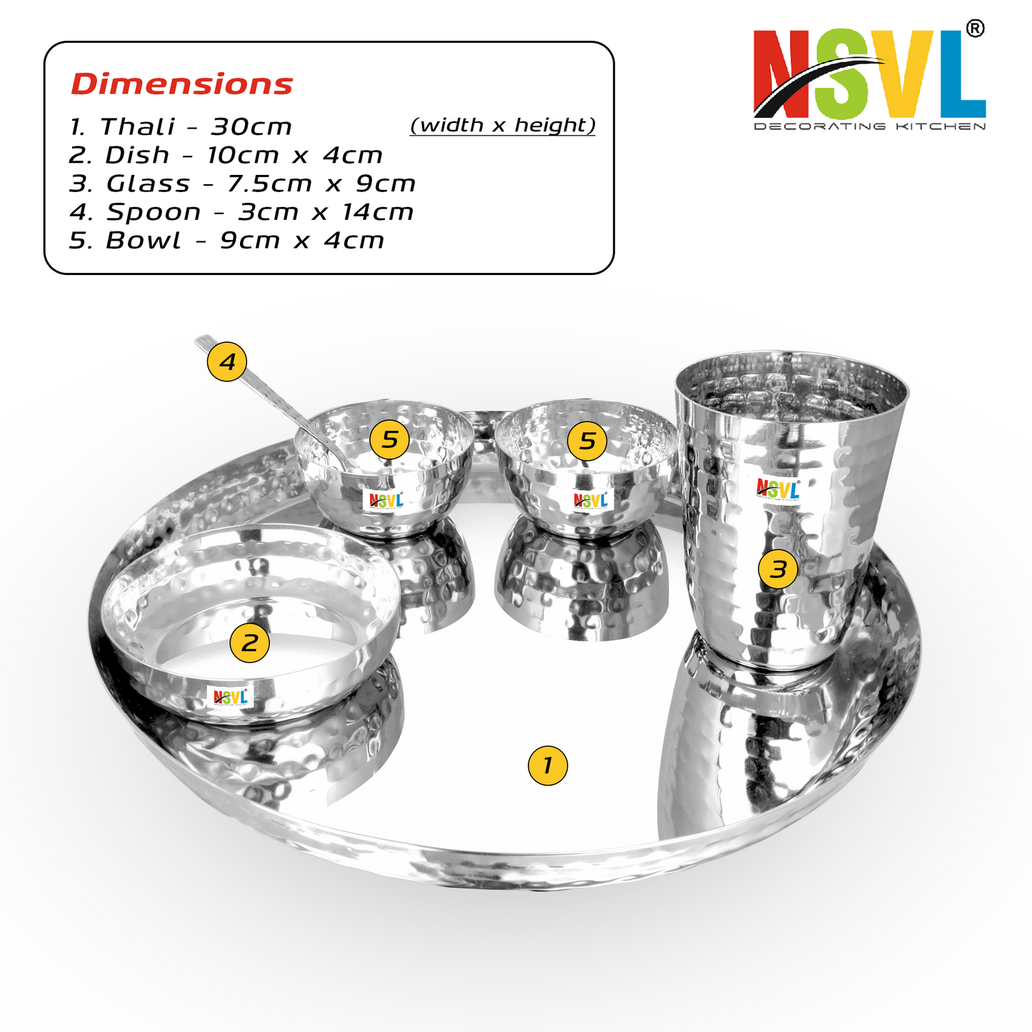 NSVL Stainless Steel Dinner Set of 6 Pieces (1 Set)|Premium Luxury Thali Set | Dinner Set Combo