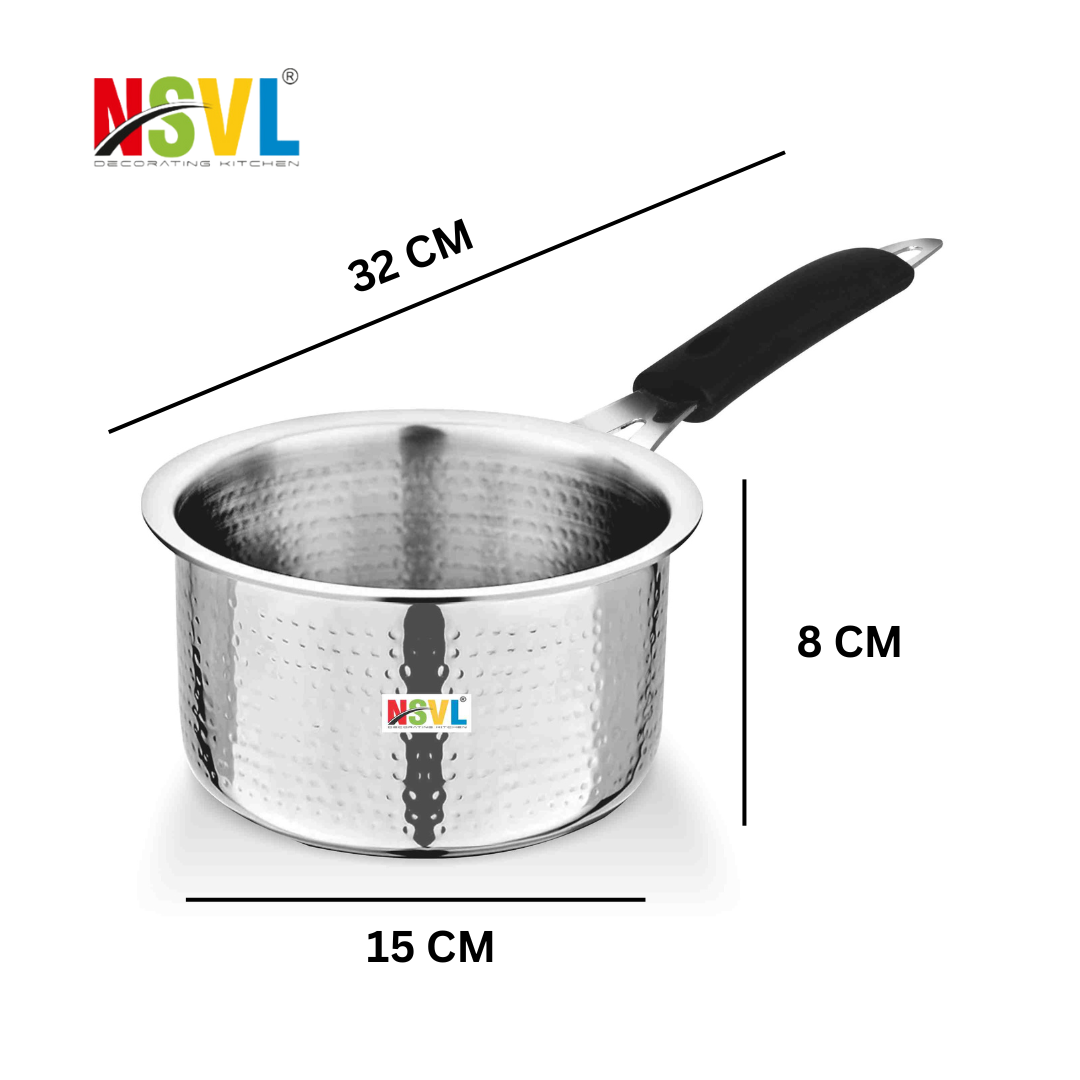 NSVL Stainless Steel Hammered Sauce Pan, Milk Pan, Tea Pan Heavy Guage 1 Litre (Induction and Gas Stove Friendly), Silver