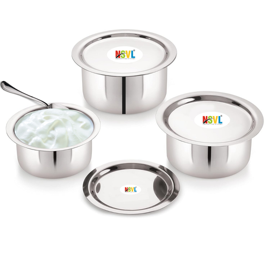 Stainless Steel Flat Top Tope Set, 3 Pieces, 300 ml, 500 ml, 700 ml