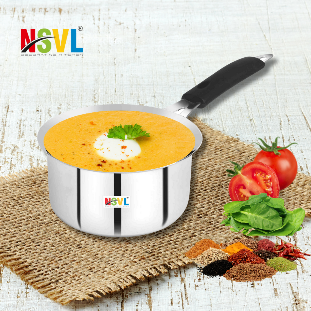 NSVL Stainless Steel Sauce Pan, Milk Pan, Tea Pan Heavy Guage 1 Litre (Induction and Gas Stove Friendly), Silver