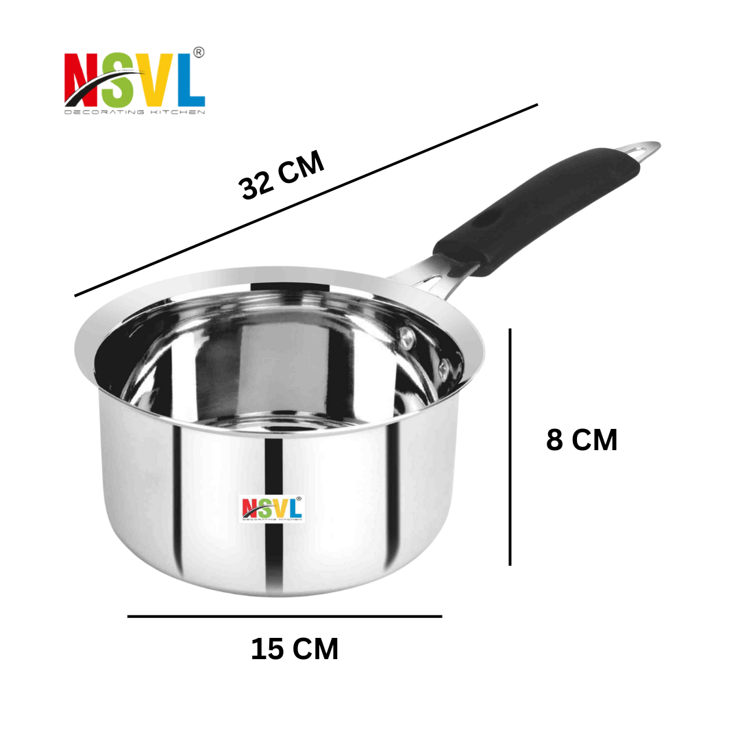 NSVL Stainless Steel Sauce Pan, Milk Pan, Tea Pan Heavy Guage 1 Litre (Induction and Gas Stove Friendly), Silver