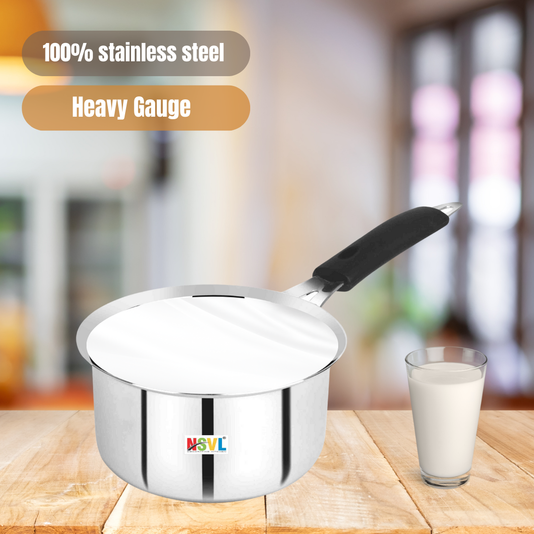 NSVL Stainless Steel Sauce Pan, Milk Pan, Tea Pan Heavy Guage 1 Litre (Induction and Gas Stove Friendly), Silver