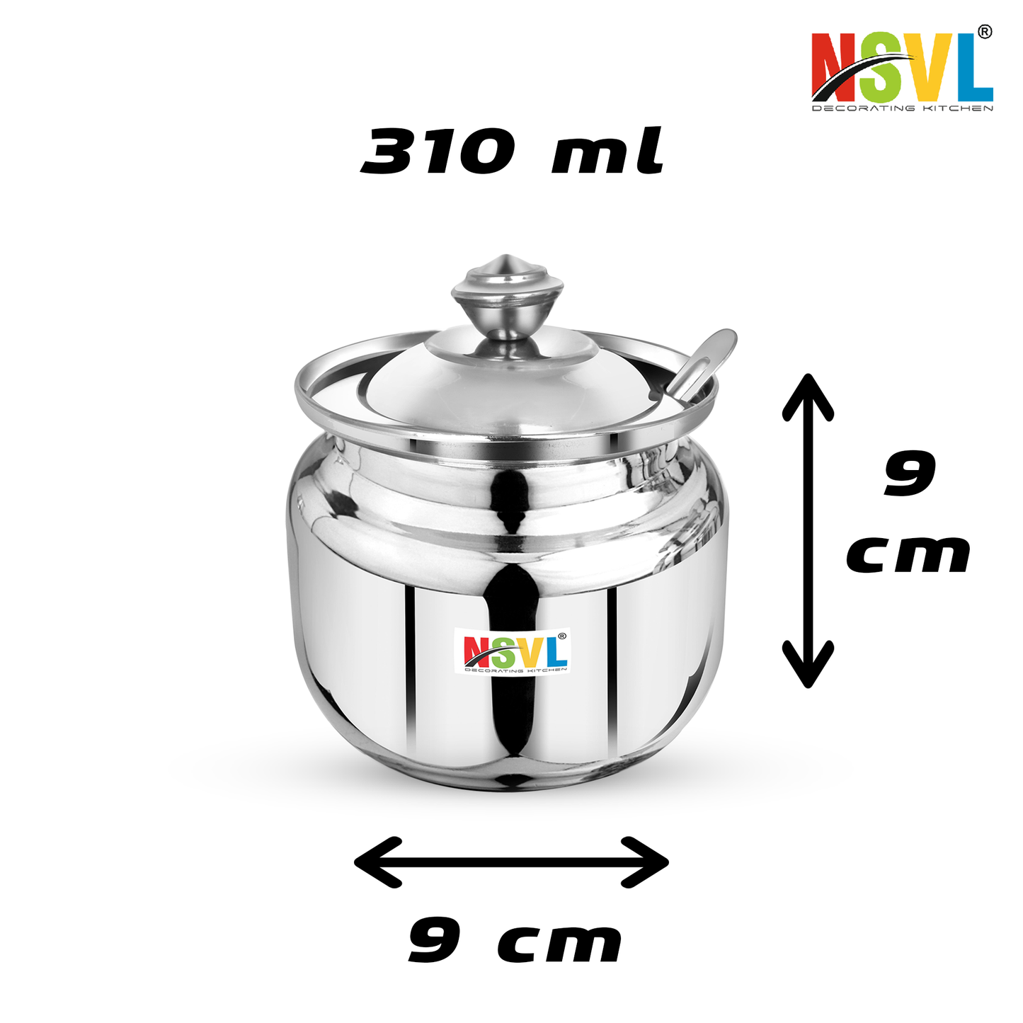 Nsvl Stainless Steel Multipurpose Ghee Pot/Pickle Container, 310 ml, With Spoon,(Round Design)