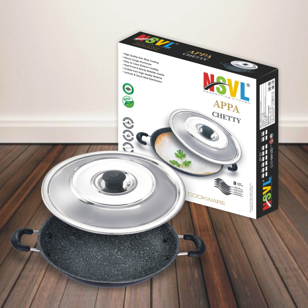 Nsvl Non-Stick Appa Chetty, Aluminium Appachatty, 23cm Diameter, Appachatti, Gas Compatible