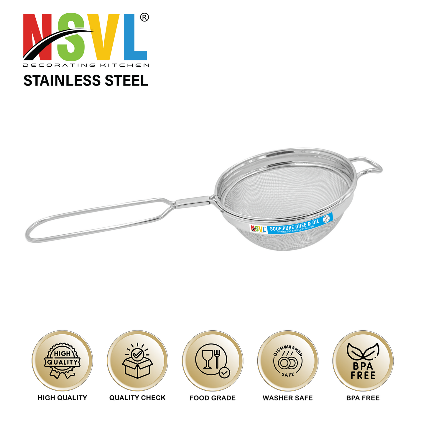NSVL Stainless Steel Oil & Ghee Strainer/Liquid Filter for Kitchen Use, Large Oil Chalni with Handle, Rice & Juice Use