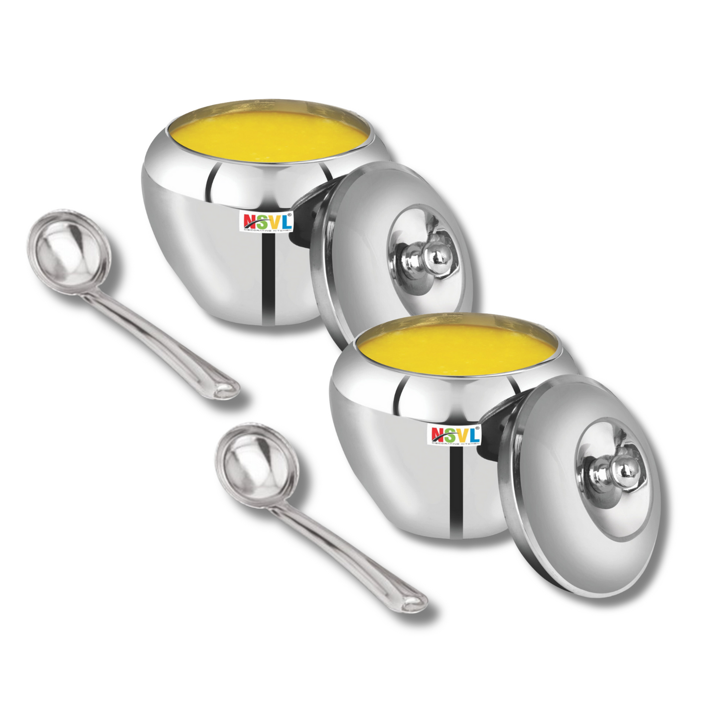 Nsvl Stainless Steel Multipurpose Ghee Pot/Pickle Container, 310 ml, With Spoon,(Apple design)