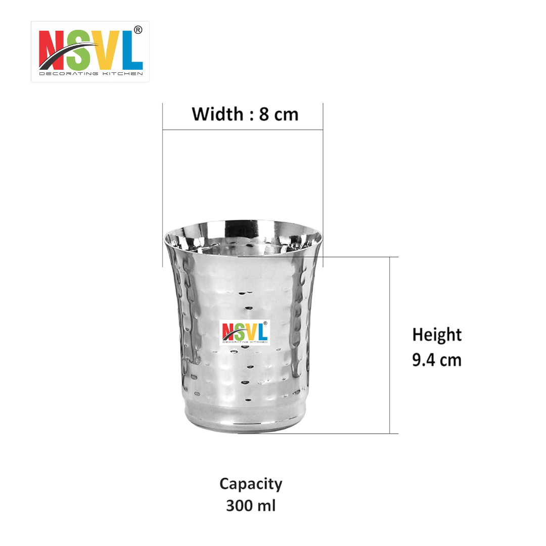 NSVL Stainless Steel Hammered Finish Design Heavy Gauge Drinking Glass/Glossy Finish Design Glass for Water, Milk, Juice, Soft Drinks
