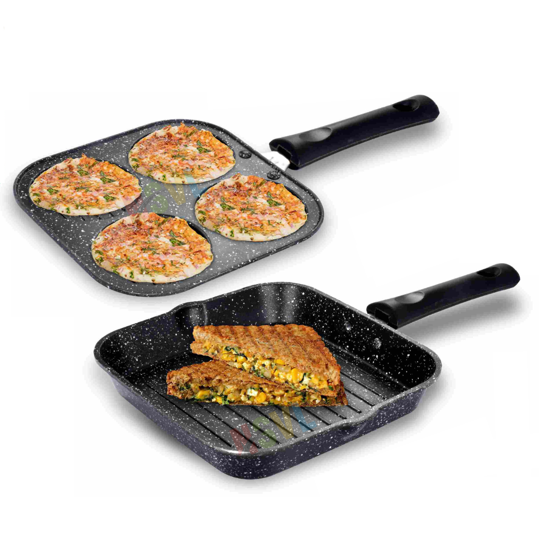 NSVL Non Stick Grill Pan Mini Uttapam Pan Tawa Aluminum Multi