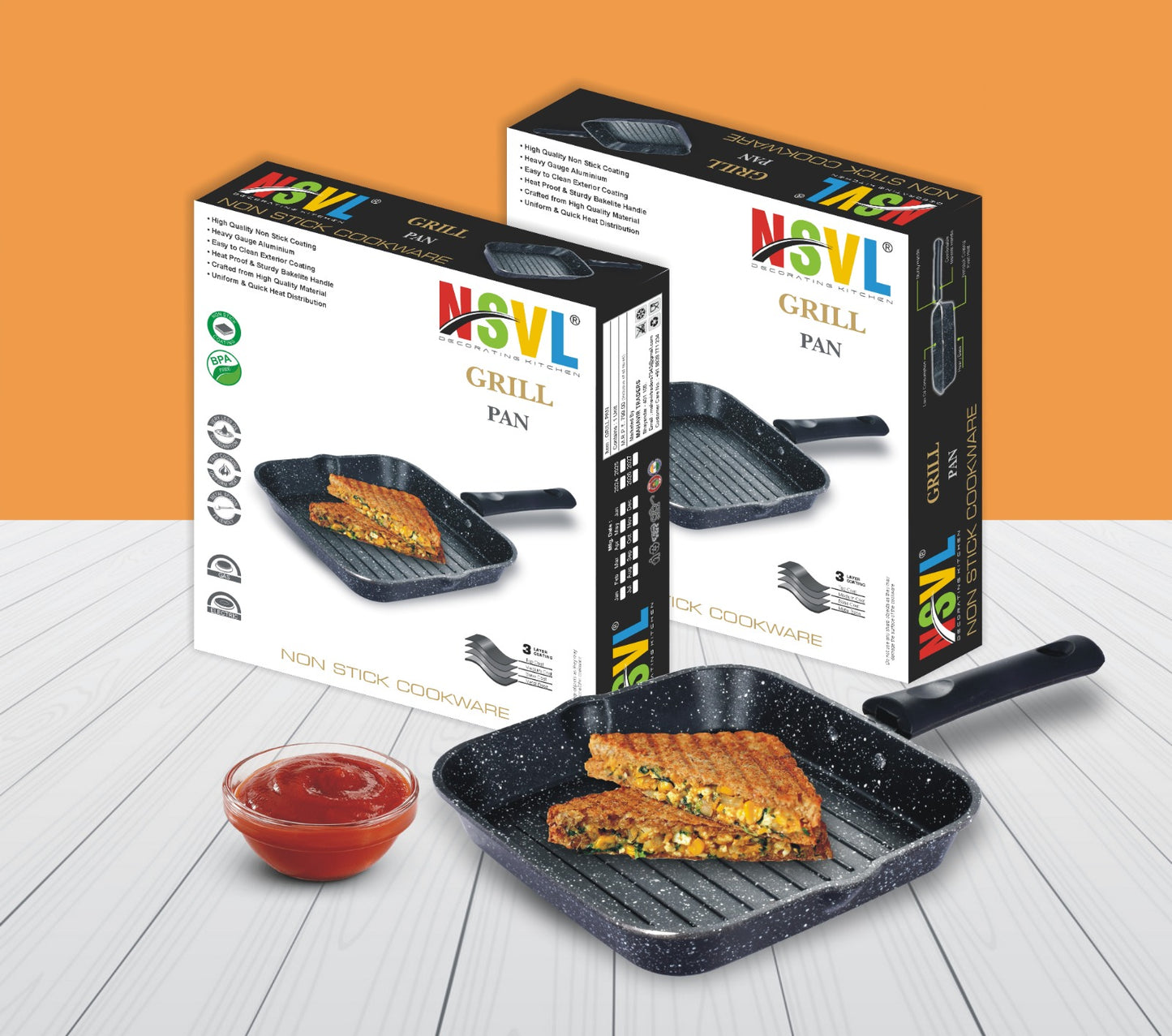 NSVL Non Stick Grill Pan Aluminium Square Gas Stove Compatible Grill Pan Grill Pan 22 cm diameter 1 L capacity (Aluminium, Non-stick)