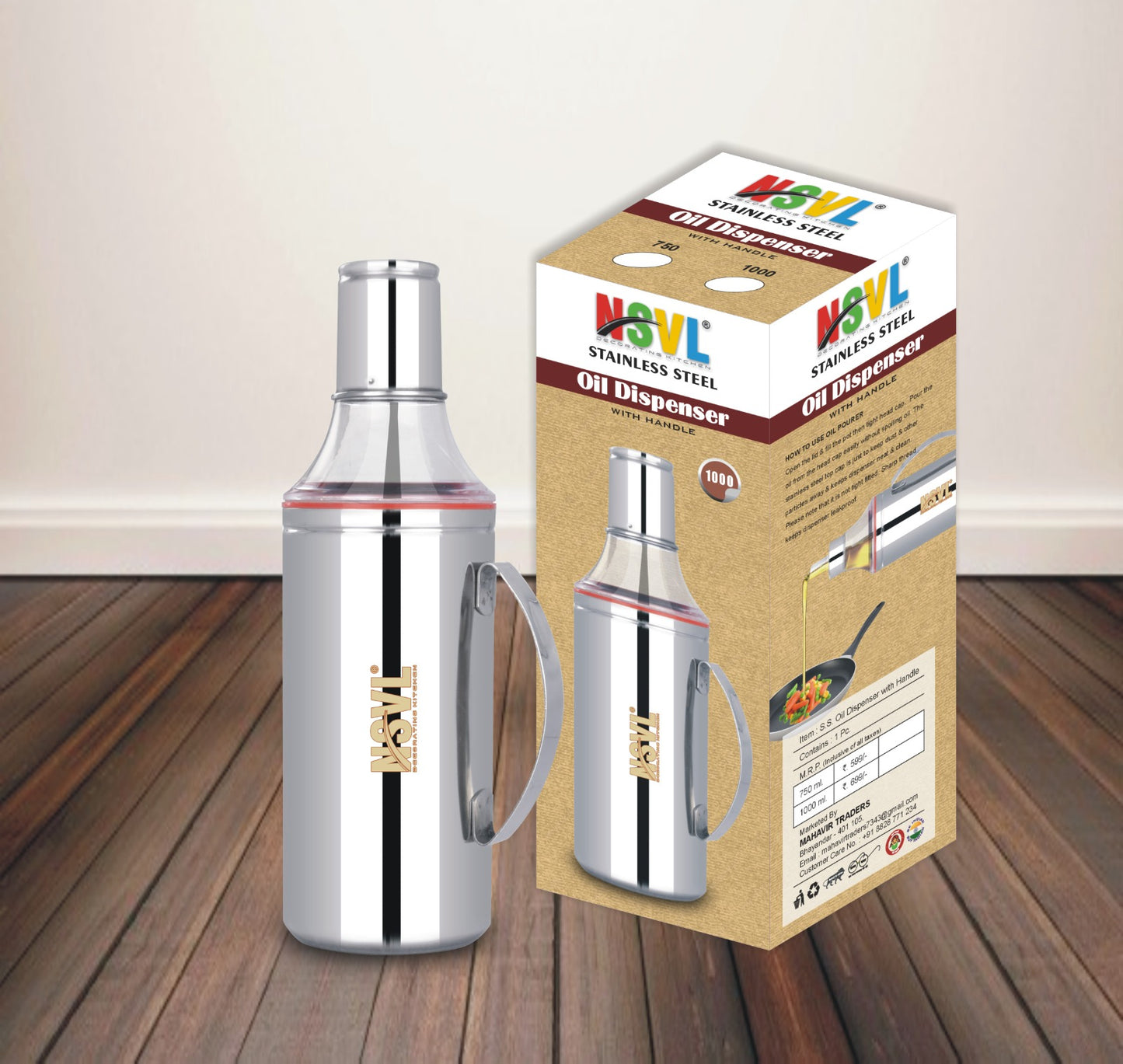 Nsvl Stainless Steel Oil Dispenser with Nozzle 1 Litre (1000 ml) | Oil Container | Oil Pourer | Oil Pot | Oil Can| Oil Bottle with Handle