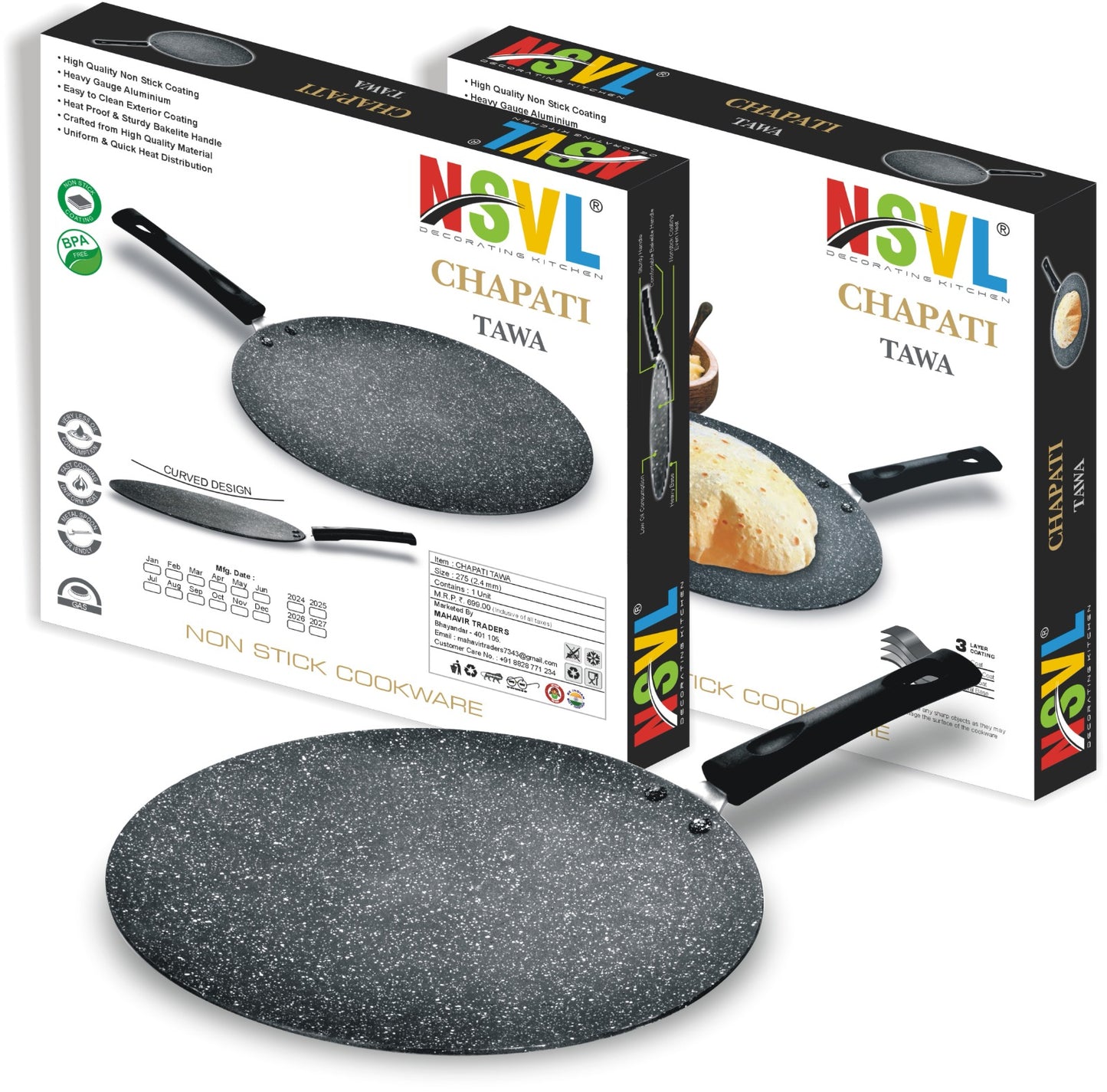 NSVL Non-Stick Concave Tawa , Roti Tawa , Nonstick Flat Tawa for Roti , Non-Stick Coating, 26.5cm Nonstick Chapati Tawa