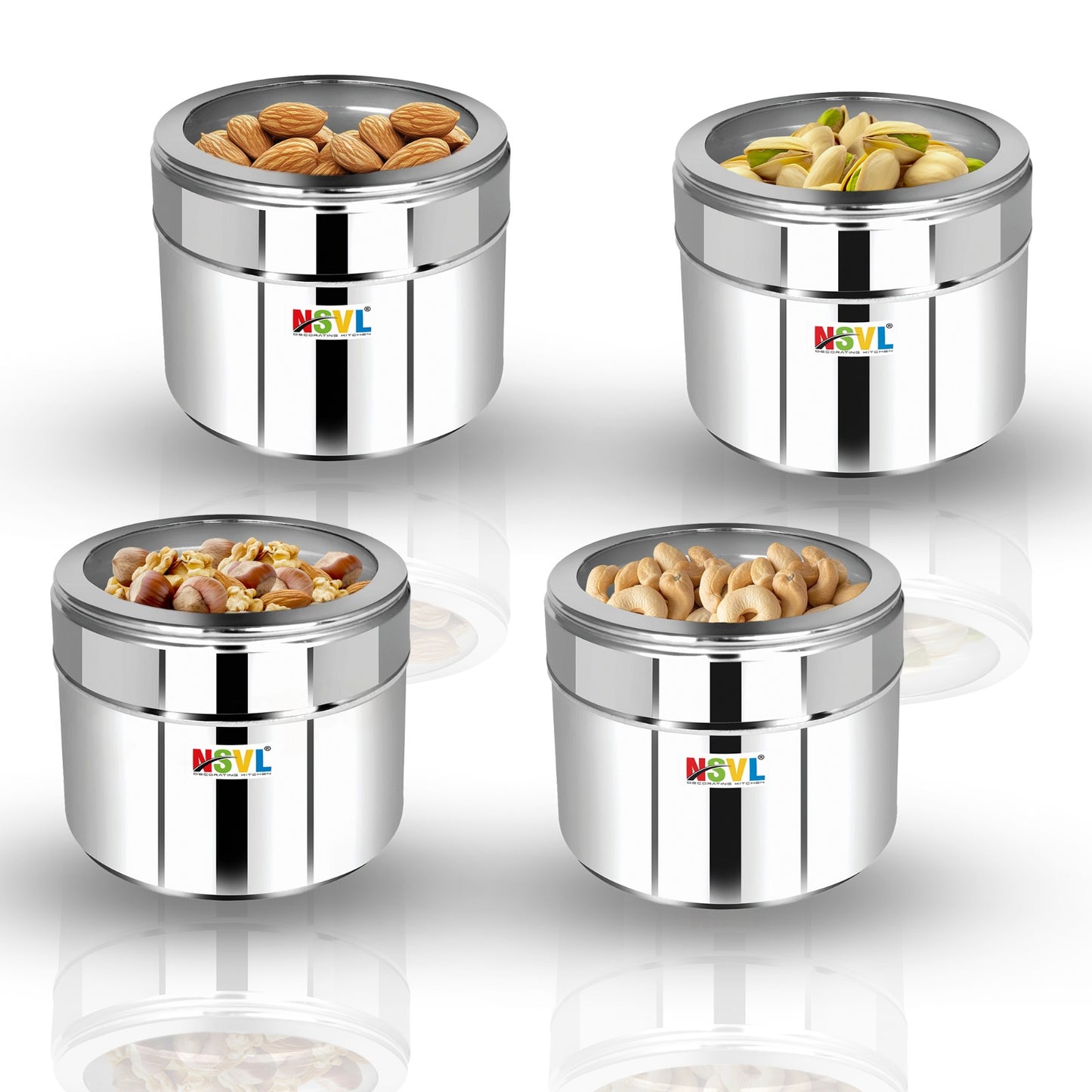Nsvl Stainless Steel Multipurpose Kitchen Containers With See Through Lid Snacks Box/Dryfruit Box | Masala/Spice Box | 400Ml Each