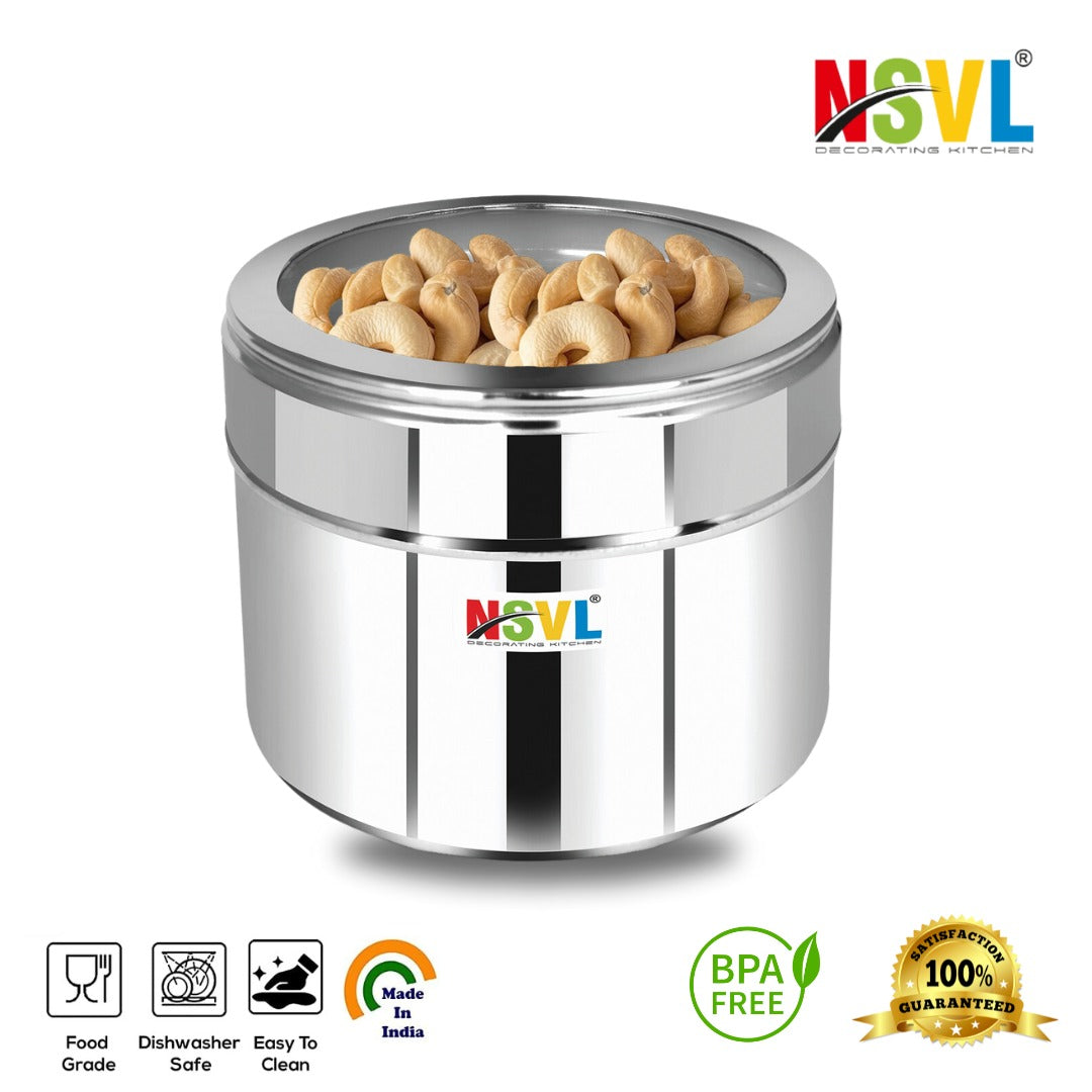 Nsvl Stainless Steel Multipurpose Kitchen Containers With See Through Lid Snacks Box/Dryfruit Box | Masala/Spice Box | 400Ml Each