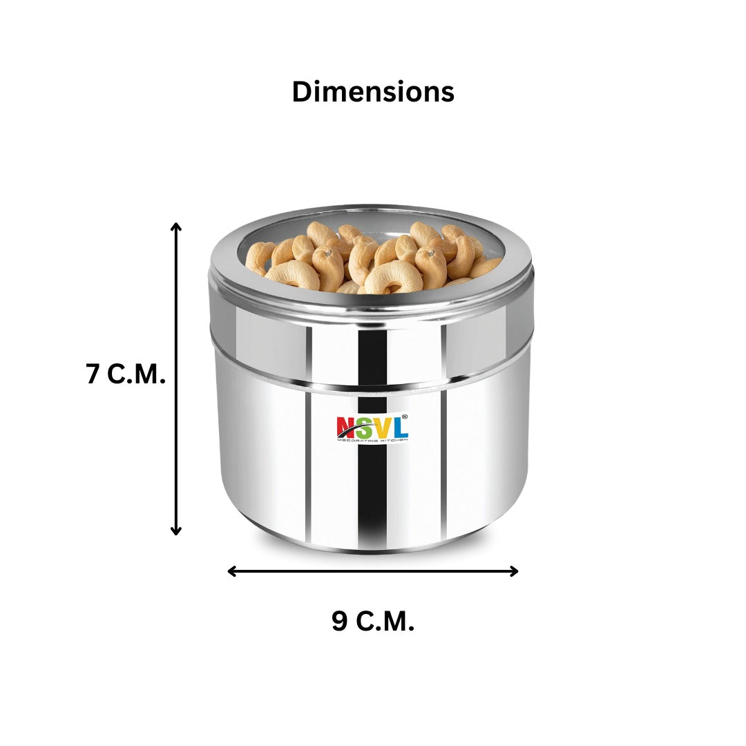 Nsvl Stainless Steel Multipurpose Kitchen Containers With See Through Lid Snacks Box/Dryfruit Box | Masala/Spice Box | 400Ml Each