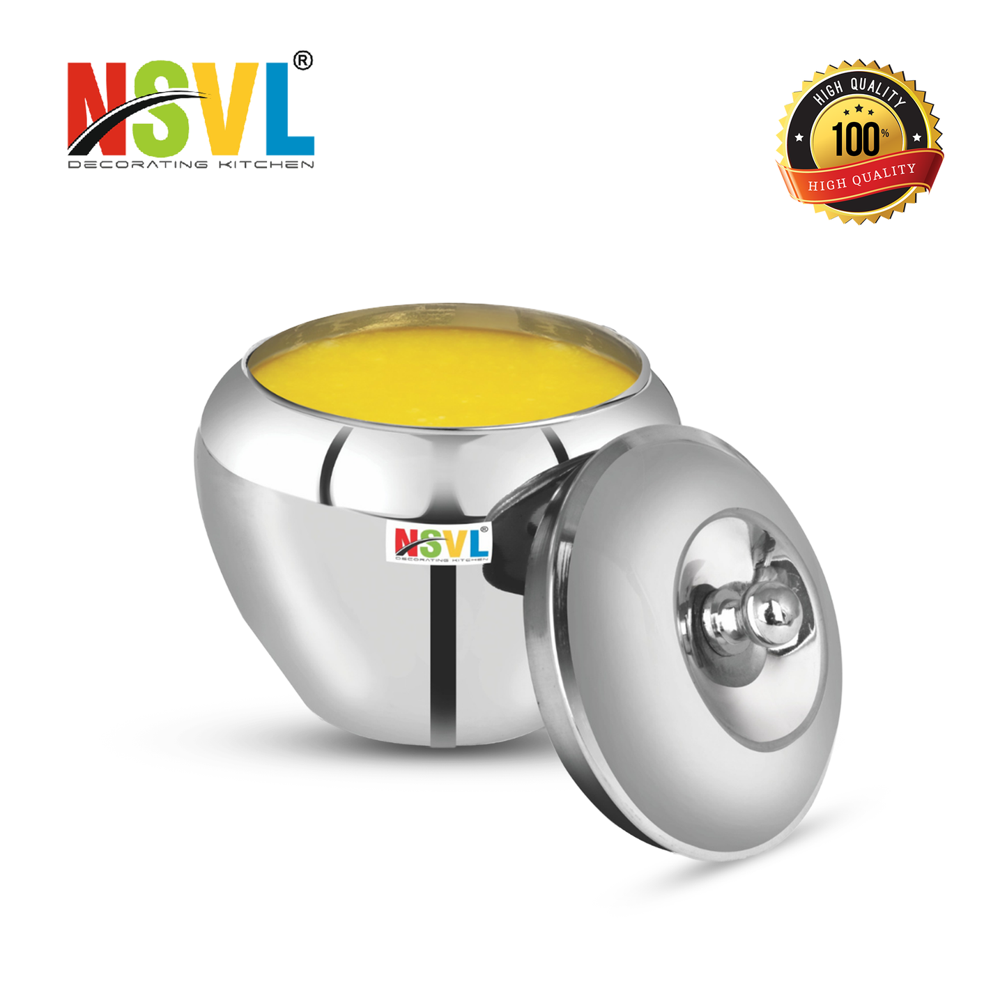 Nsvl Stainless Steel Multipurpose Ghee Pot/Pickle Container, 310 ml, With Spoon,(Apple design)
