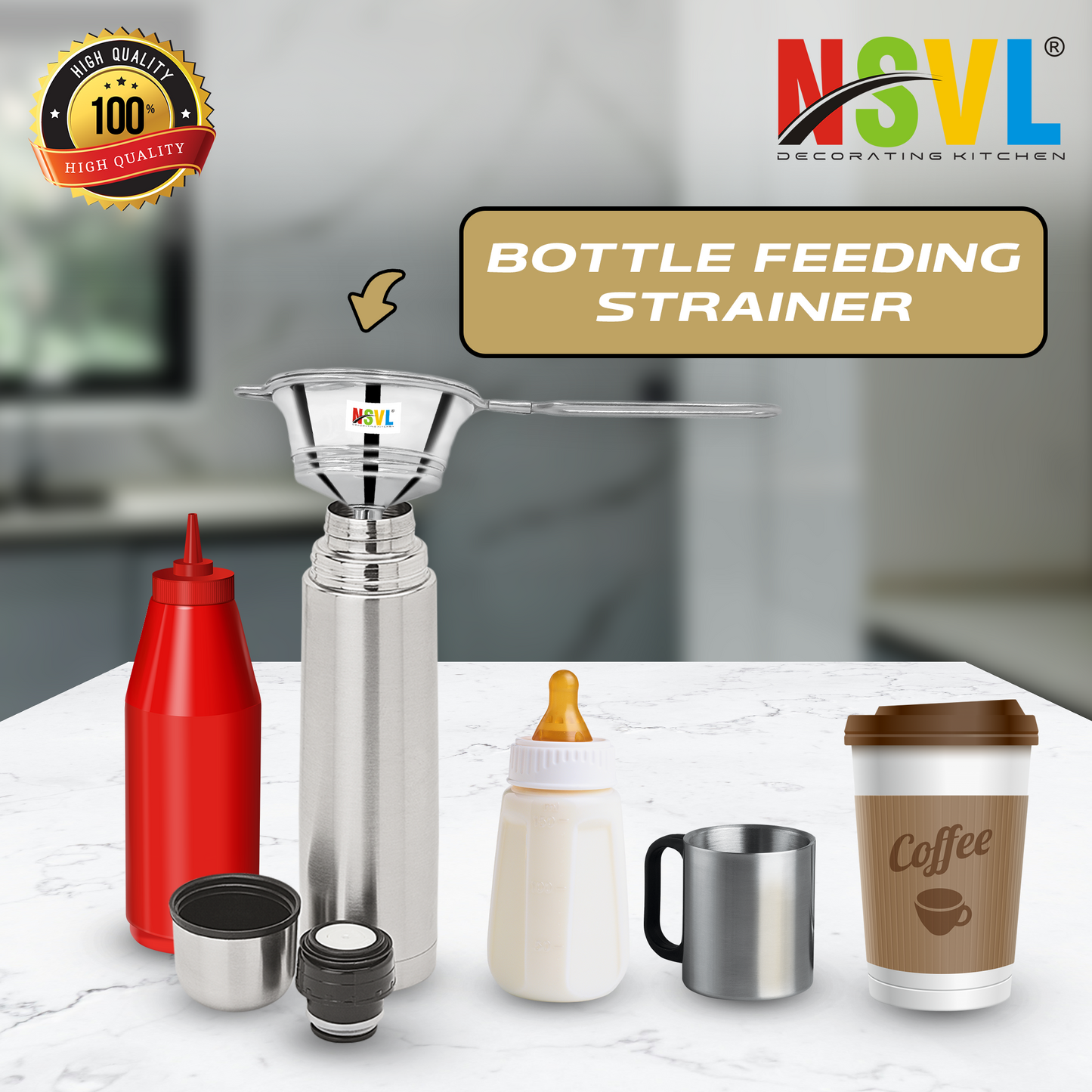 Nsvl Stainless Steel Pouring Funnel Oil Bottle Strainer Jam Filter for Kitchen,Baby Feeding Bottle Strainer