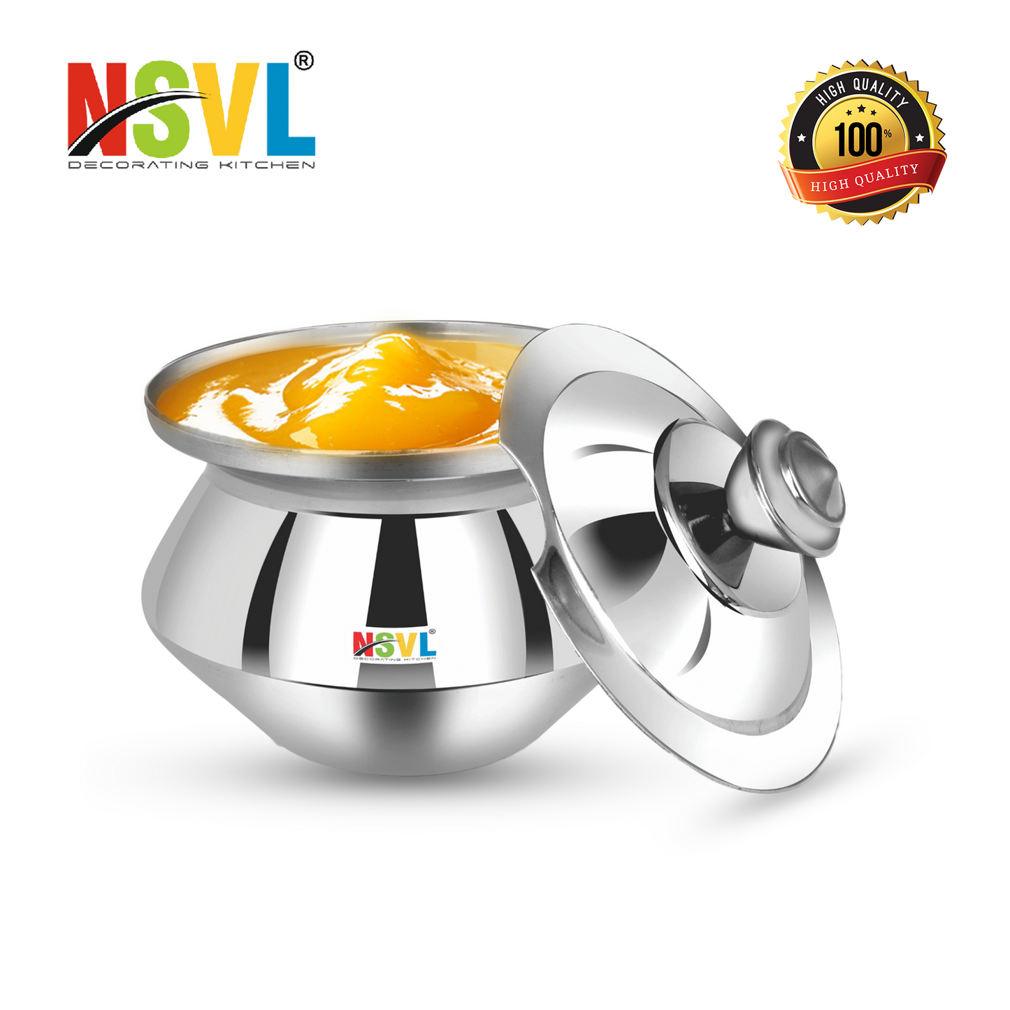Nsvl Stainless Steel Multipurpose Ghee Pot/Pickle Container, 310 ml, With Spoon,(Diamond Design)