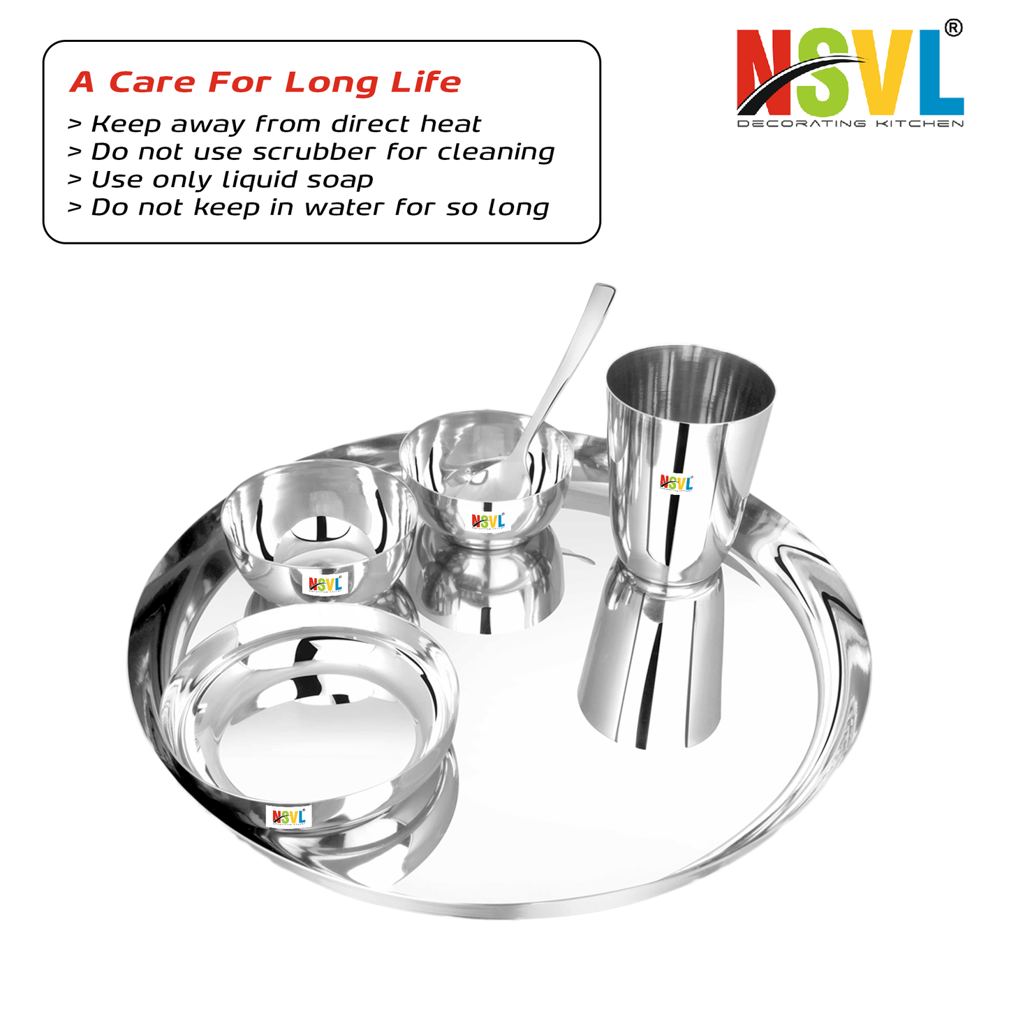 NSVL Stainless Steel Dinner Set of 6 Pieces (1 Set)|Premium Luxury Thali Set | Dinner Set Combo