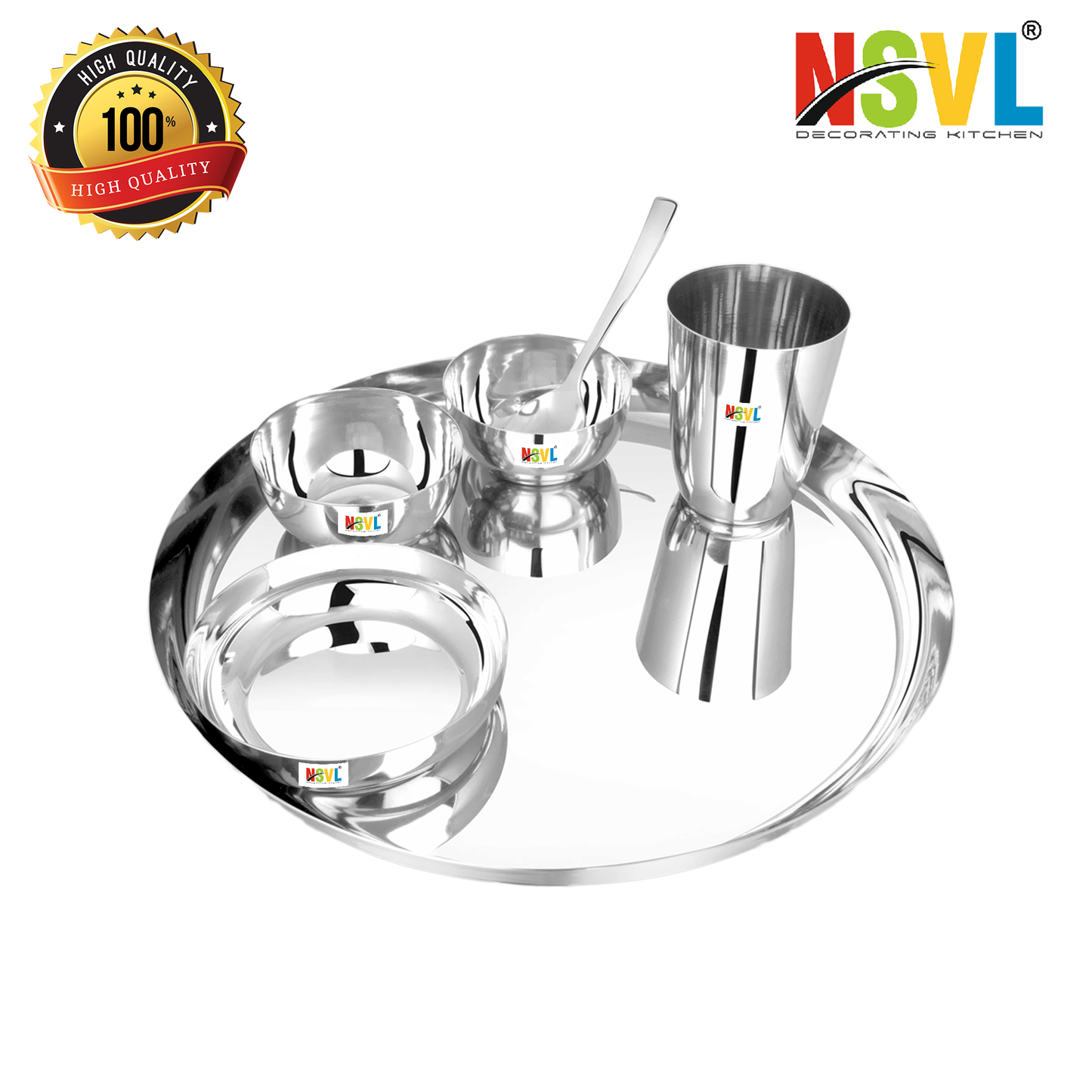 NSVL Stainless Steel Dinner Set of 6 Pieces (1 Set)|Premium Luxury Thali Set | Dinner Set Combo