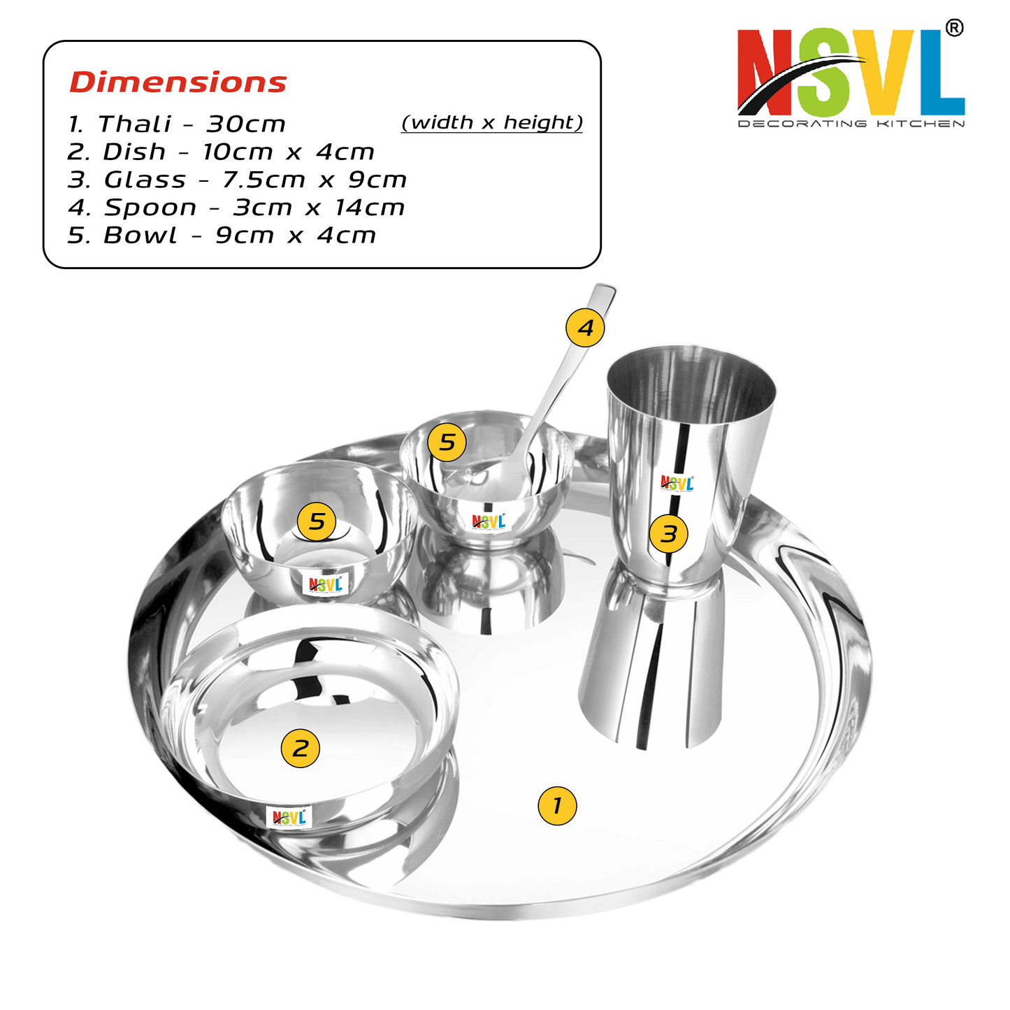 NSVL Stainless Steel Dinner Set of 6 Pieces (1 Set)|Premium Luxury Thali Set | Dinner Set Combo