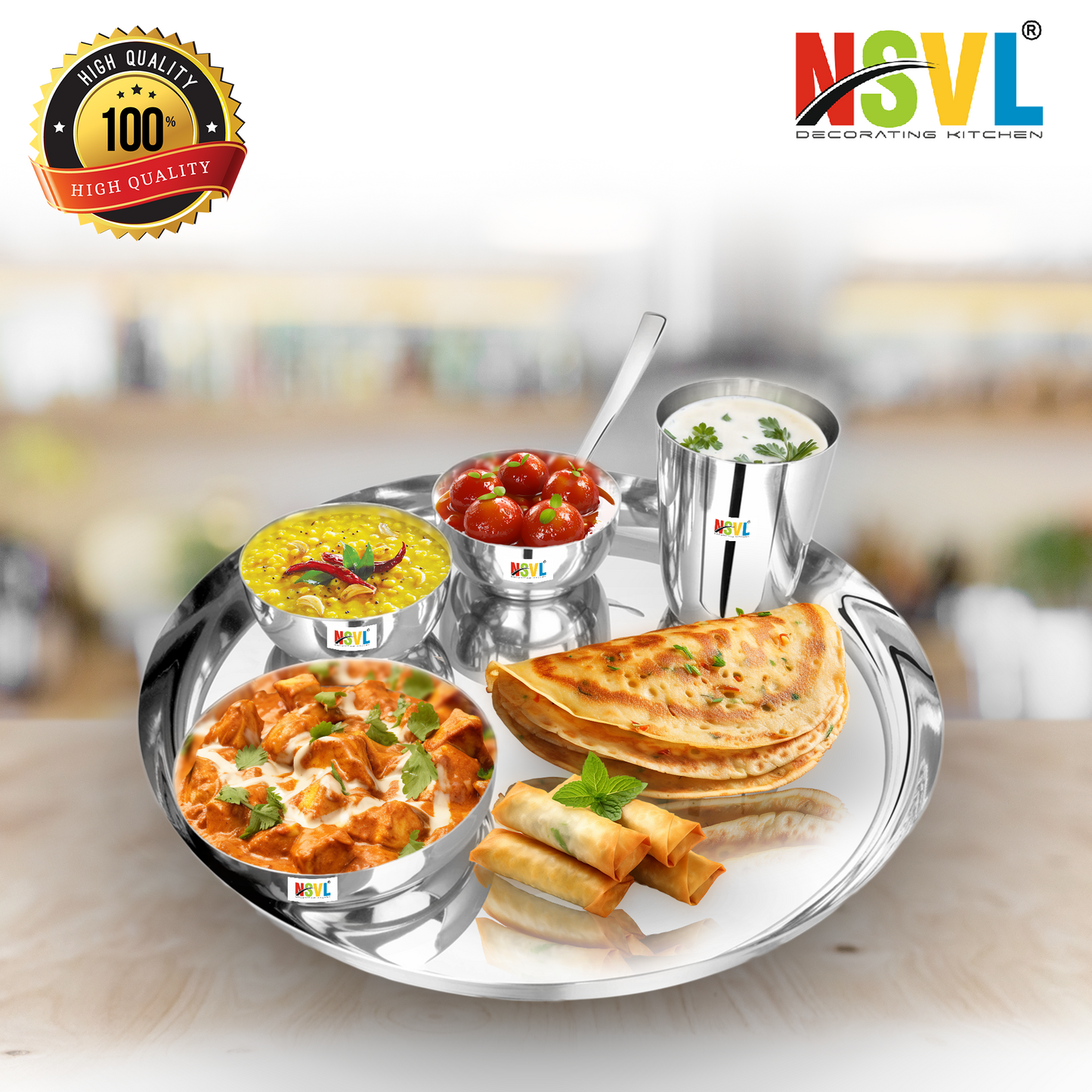 NSVL Stainless Steel Dinner Set of 6 Pieces (1 Set)|Premium Luxury Thali Set | Dinner Set Combo