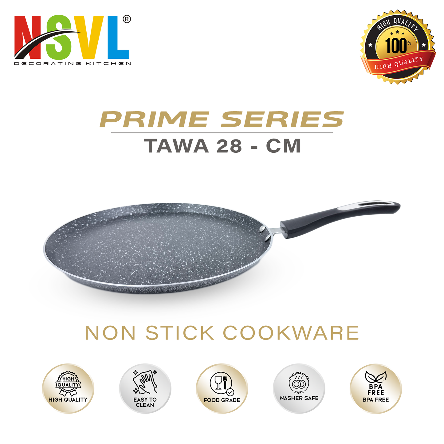 NSVL Prime Series Granite Dosa Tawa 3mm-Thick Non Stick (Induction and Gas Stove Compatible), 280 mm, Aluminium, Black