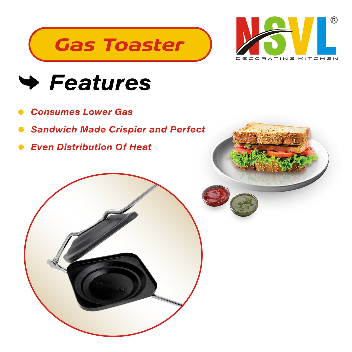 NSVL Black Non-Stick Coated Gas Stove Compatible Hand Toaster Sandwich Maker (Black, Aluminium) (Black Toaster)