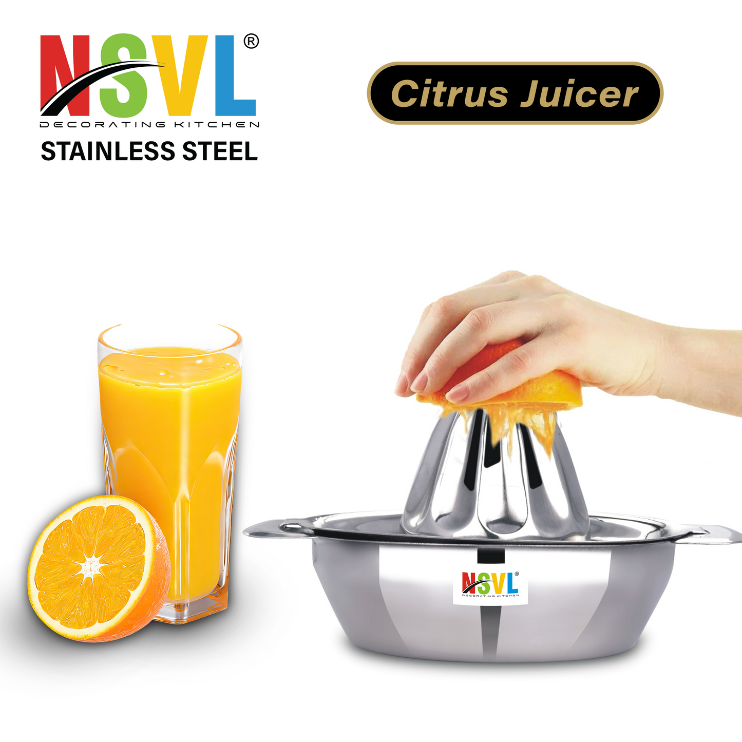 NSVL Stainless Steel Manual citrus Juicer hand cold press lemon and orange juicer and squeezers with Round Bowl