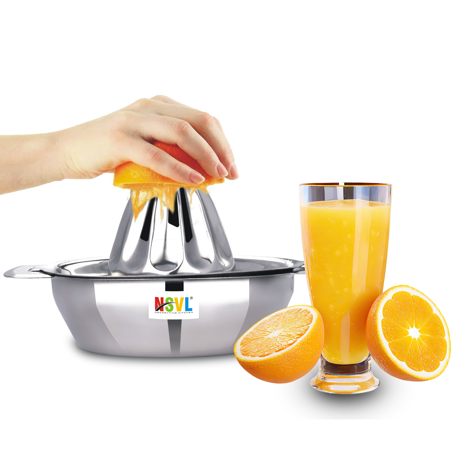 NSVL Stainless Steel Manual citrus Juicer hand cold press lemon and orange juicer and squeezers with Round Bowl