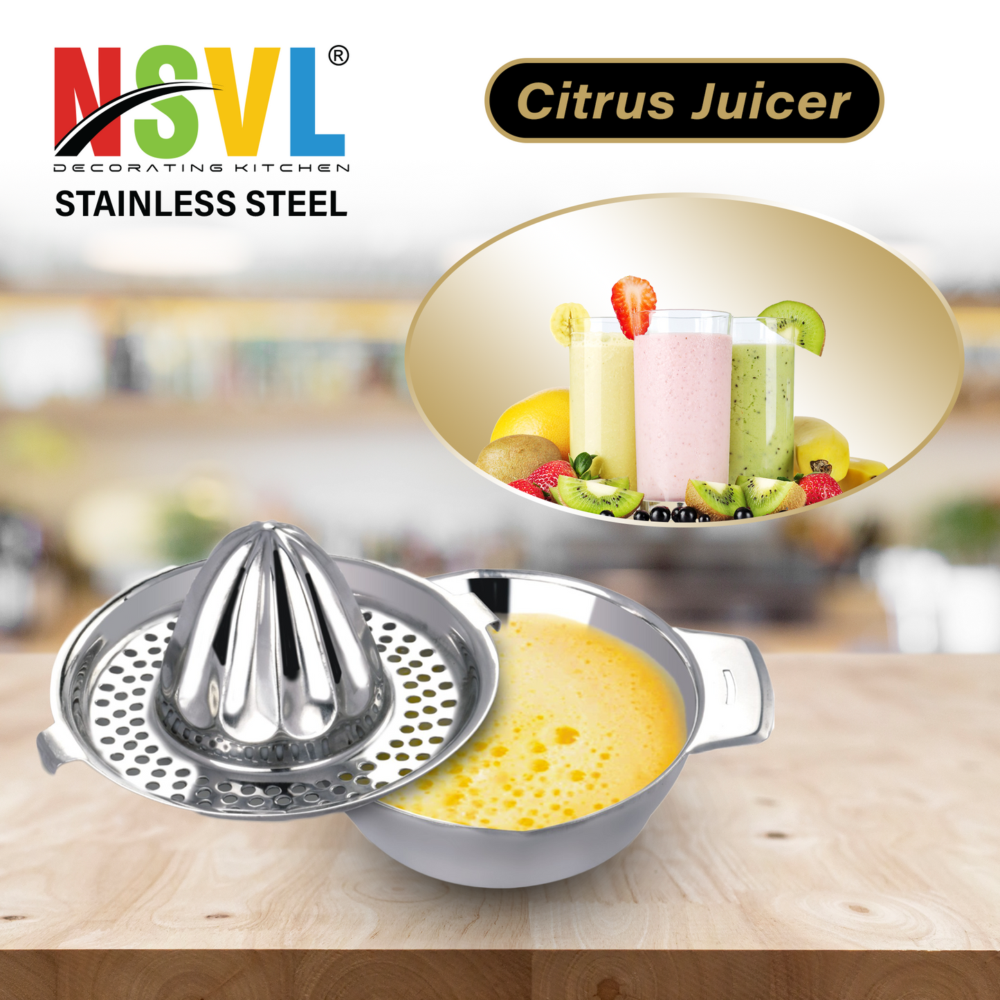 NSVL Stainless Steel Manual citrus Juicer hand cold press lemon and orange juicer and squeezers with Round Bowl