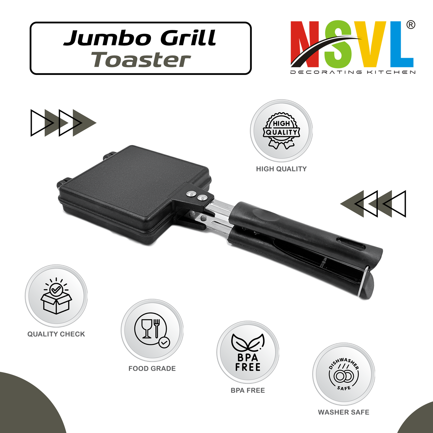 NSVL Non-stick Jumbo Grill Gas Toaster Premium Big Bread Toaster, Sandwich Maker Griller with bakelite Handles and Spatter, Gas Stove Toaster(Aluminium, Black)