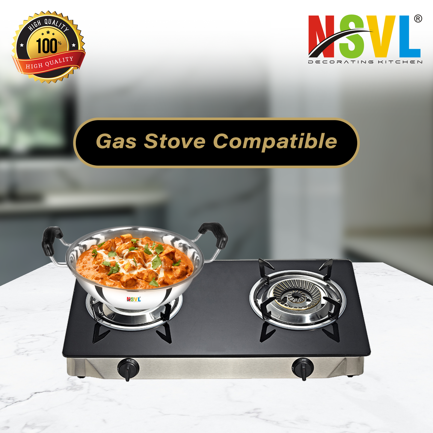 Nsvl Stainless Steel Induction Bottom (flat Bottom) Induction & Gas Stove Friendly Kadhai Size No.12 (2 Ltr)