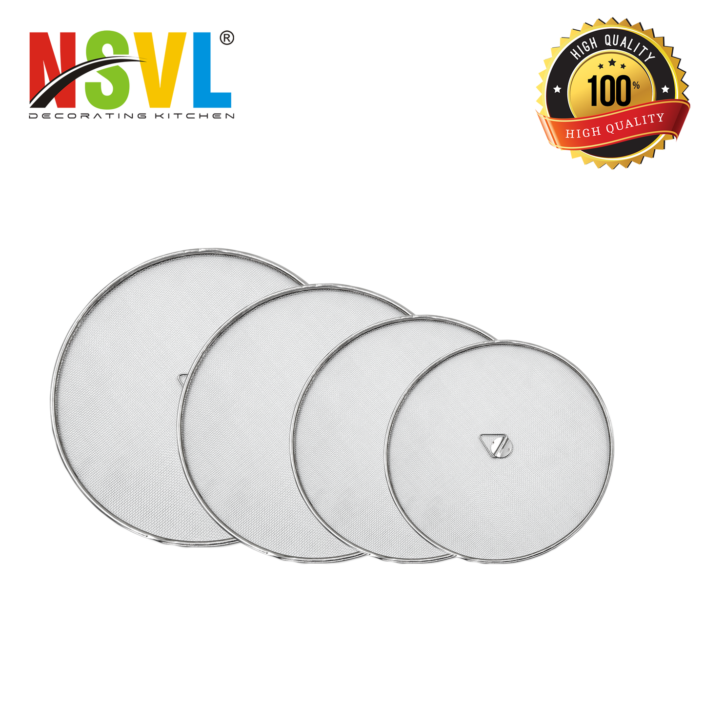 NSVL 4 PC Kitchen Tools Food Grade Multipurpose Stainless Steel Net Cover/Food Cover/Milk Cover/Milk Jali/Fruit Cover with Knob in Stainless Steel Single MESH