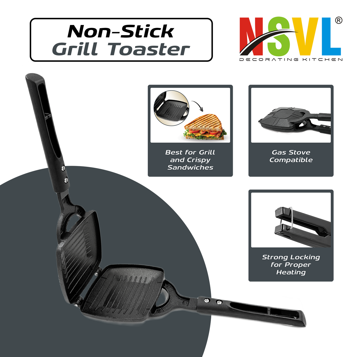 NSVL Grill Gas Sandwich Toaster - Nonstick Grill, Stay-Cool Handles. Perfect for Grill Crispy Sandwich Maker