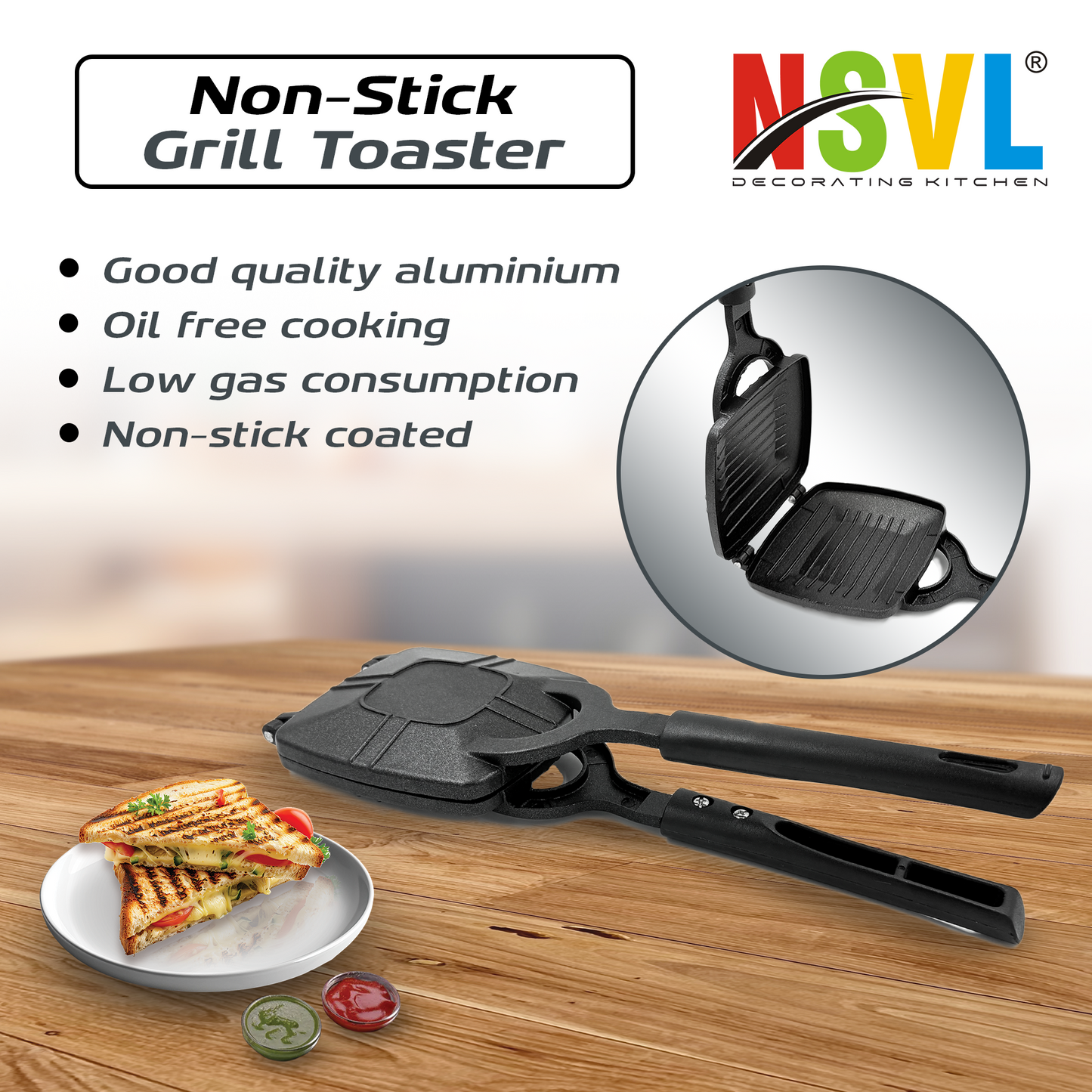 NSVL Grill Gas Sandwich Toaster - Nonstick Grill, Stay-Cool Handles. Perfect for Grill Crispy Sandwich Maker