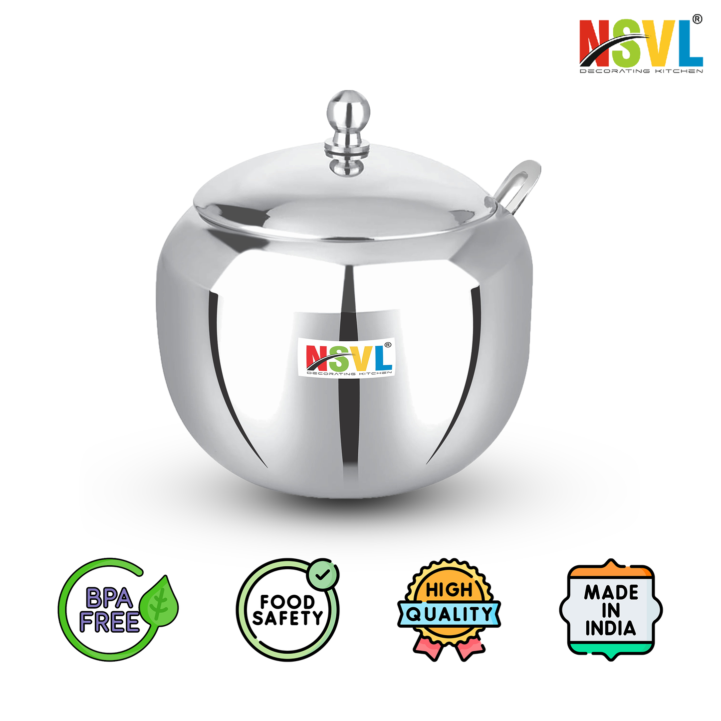 Nsvl Stainless Steel Multipurpose Ghee Pot/Pickle Container, 310 ml, With Spoon,(Orange Design)