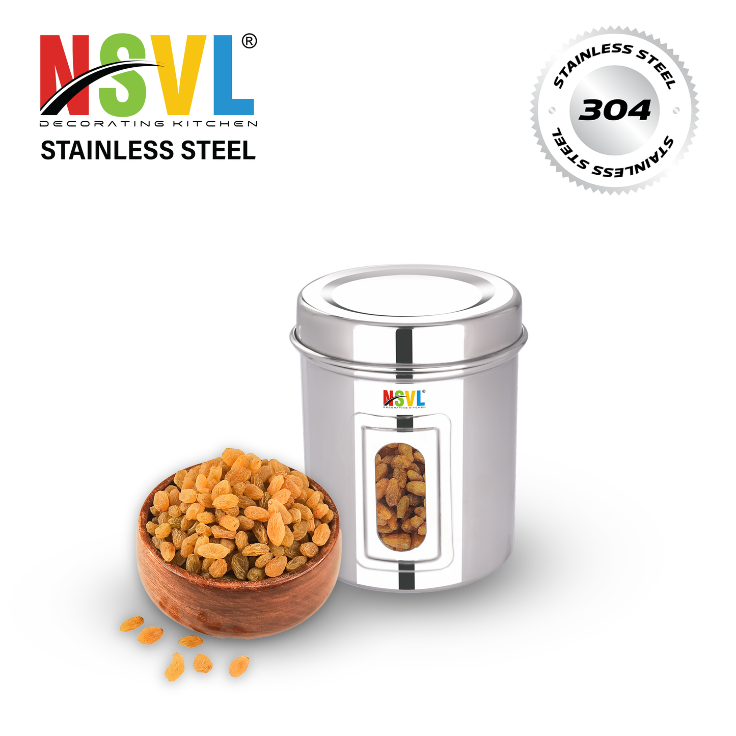 NSVL Stainless Steel Side See Through Dabba | 3 Size Of Dabba 500ml , 350ml , 200ml |Storage Container | Kitchen Container | Silver Colour Pack of 3